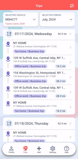 Rearranging trips in mileage log