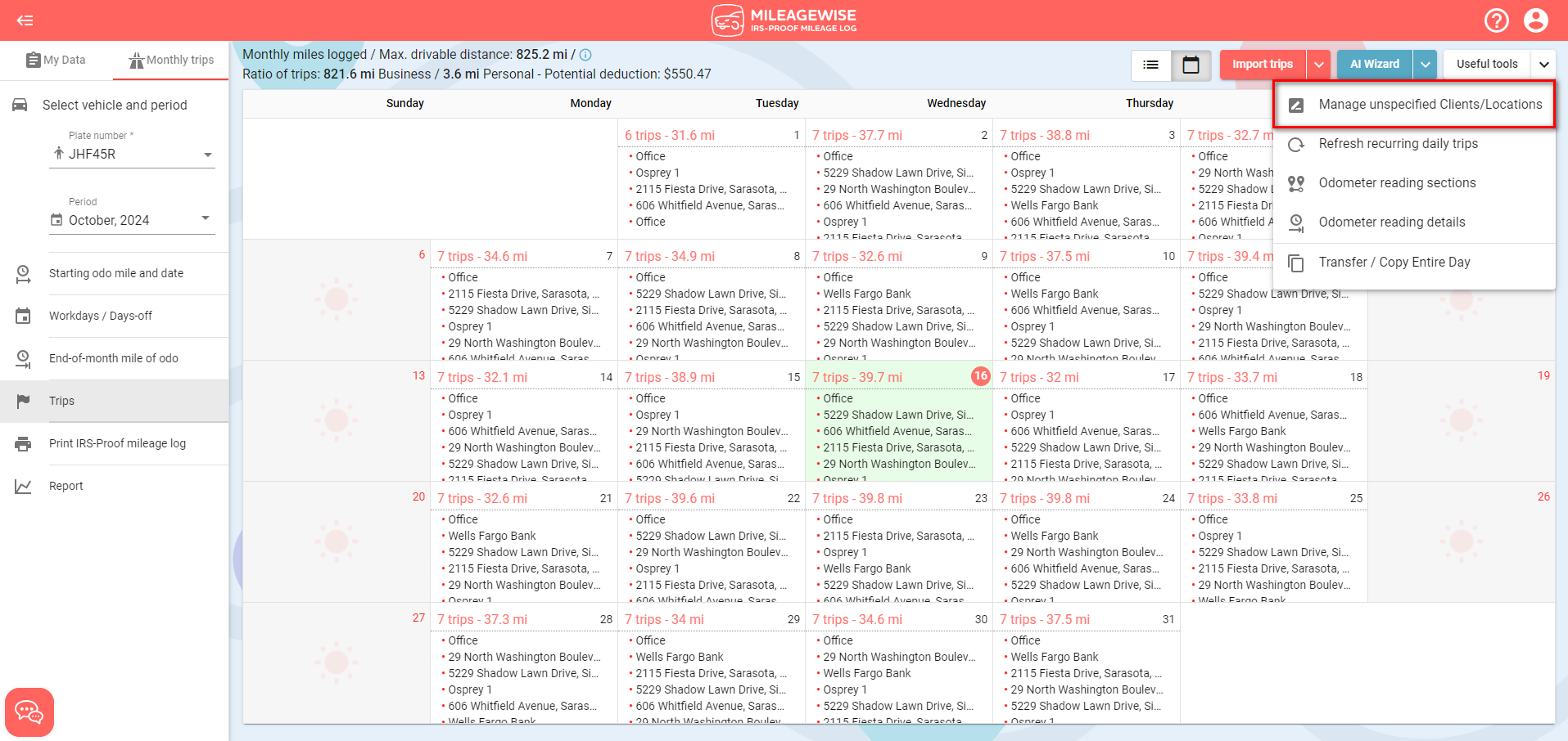 mileage log management