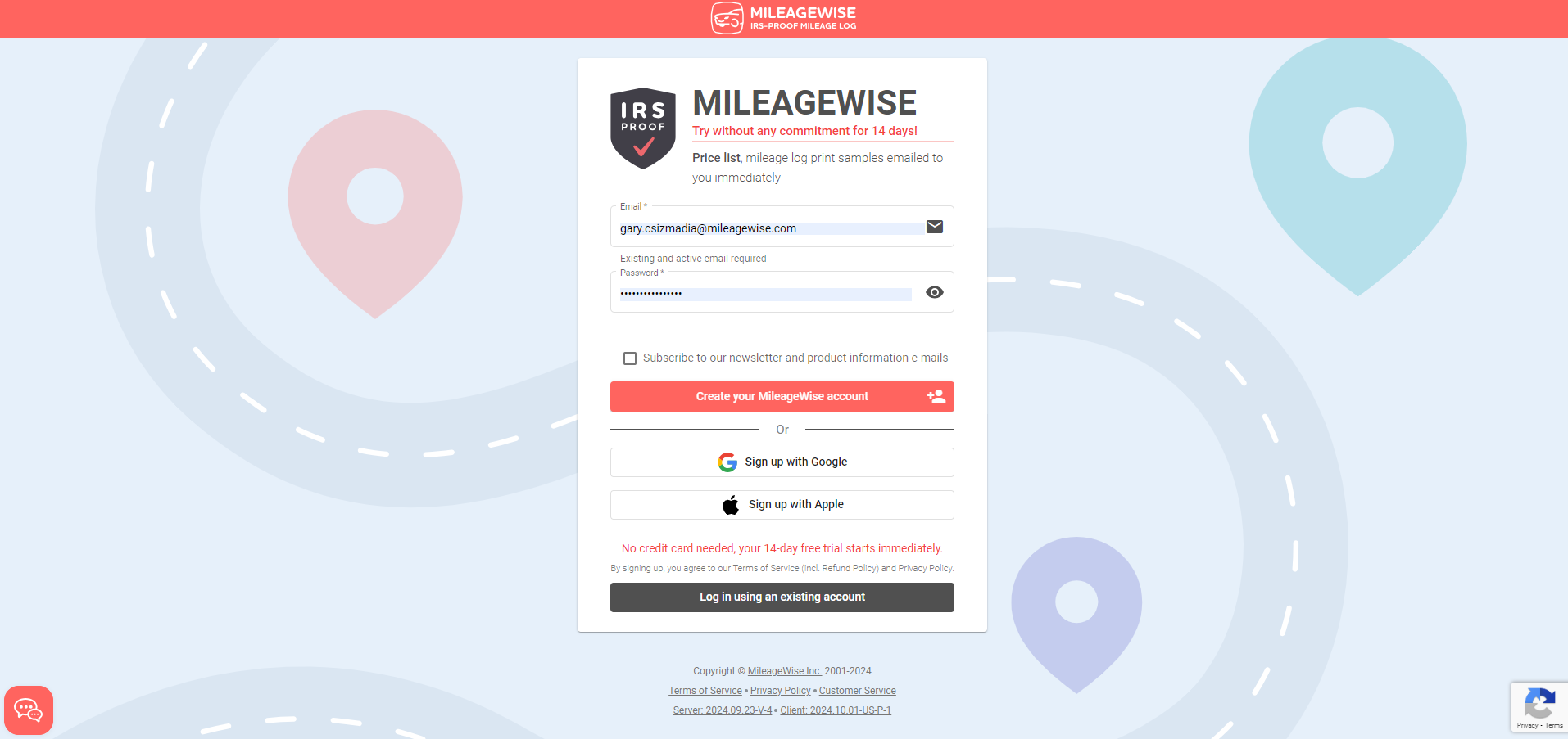 MileageWise social signup