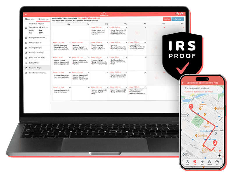 MileageWise IRS-Proof mileage log web dashboard and mileage tracker app