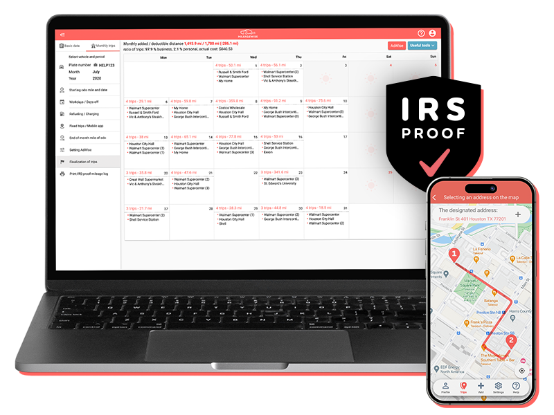 MileageWise IRS-Proof mileage log web dashboard and mileage tracker app