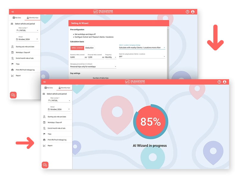 MileageWise's AI Wizard reconstructs your trips and fills in the gaps