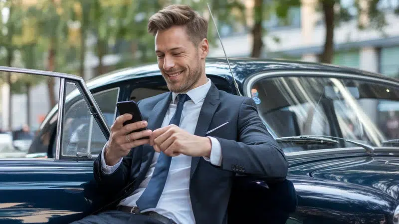 man smiling after finding the best mileage tracker for taxes