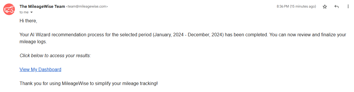 mileage notification