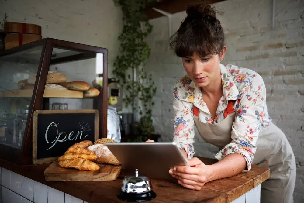 woman using a small business software