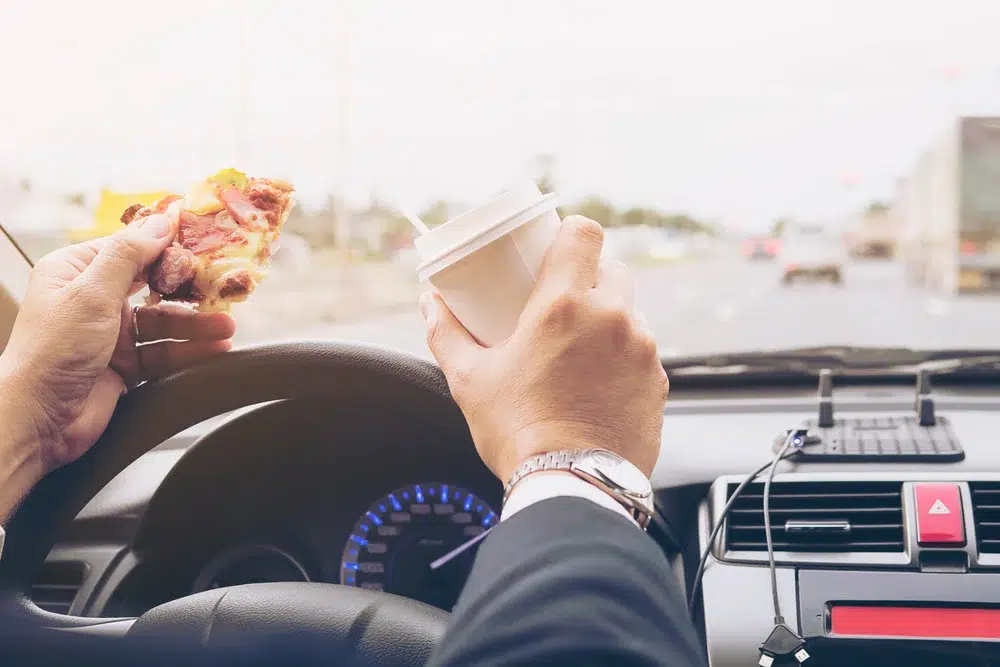 greasy food and coffe is not ideal to stay healthy while driving