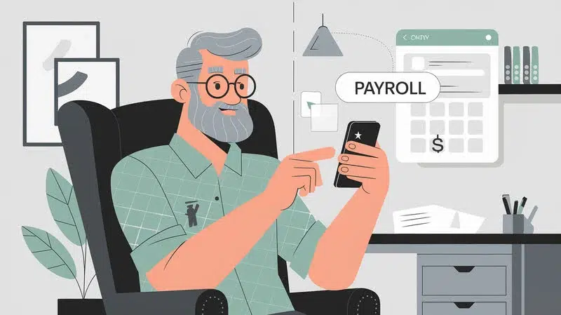 business owner scrolling to see What is the Best Payroll Program for Small Businesses