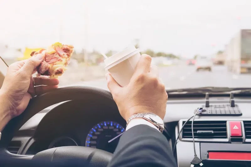 greasy food and coffe is not ideal to stay healthy while driving