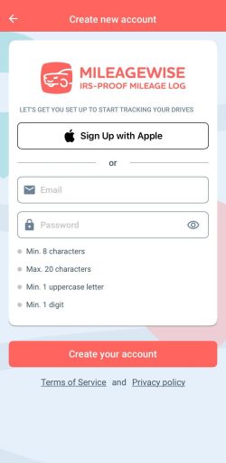 MileageWise Apple social login