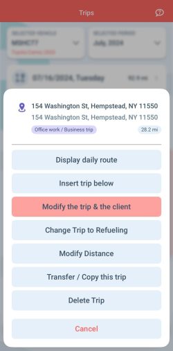 mileage log modification